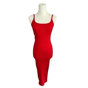 Rolla’s Red Ribbed Bodycon Midi Dress Small Spaghetti Strap